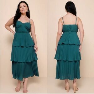 Lulu's Cascading Crush Emerald Tiered Bustier Midi Dress XXL Wedding Party Guest